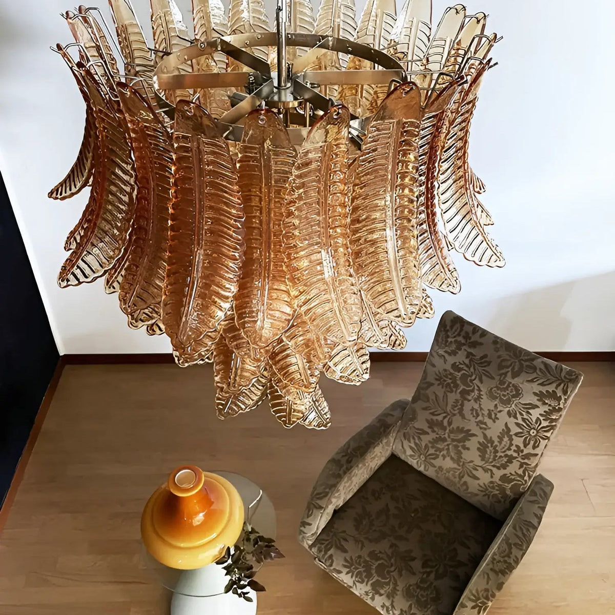 Veleena Chandelier Amber Murano Glass Leaves Layered