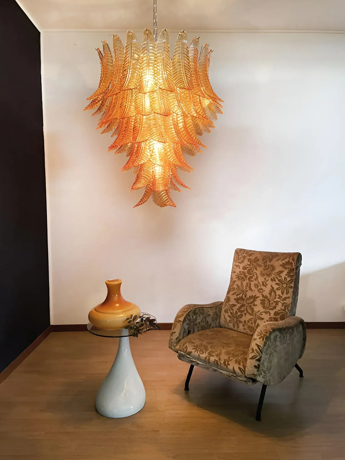 Veleena Chandelier Amber Murano Glass Leaves Layered