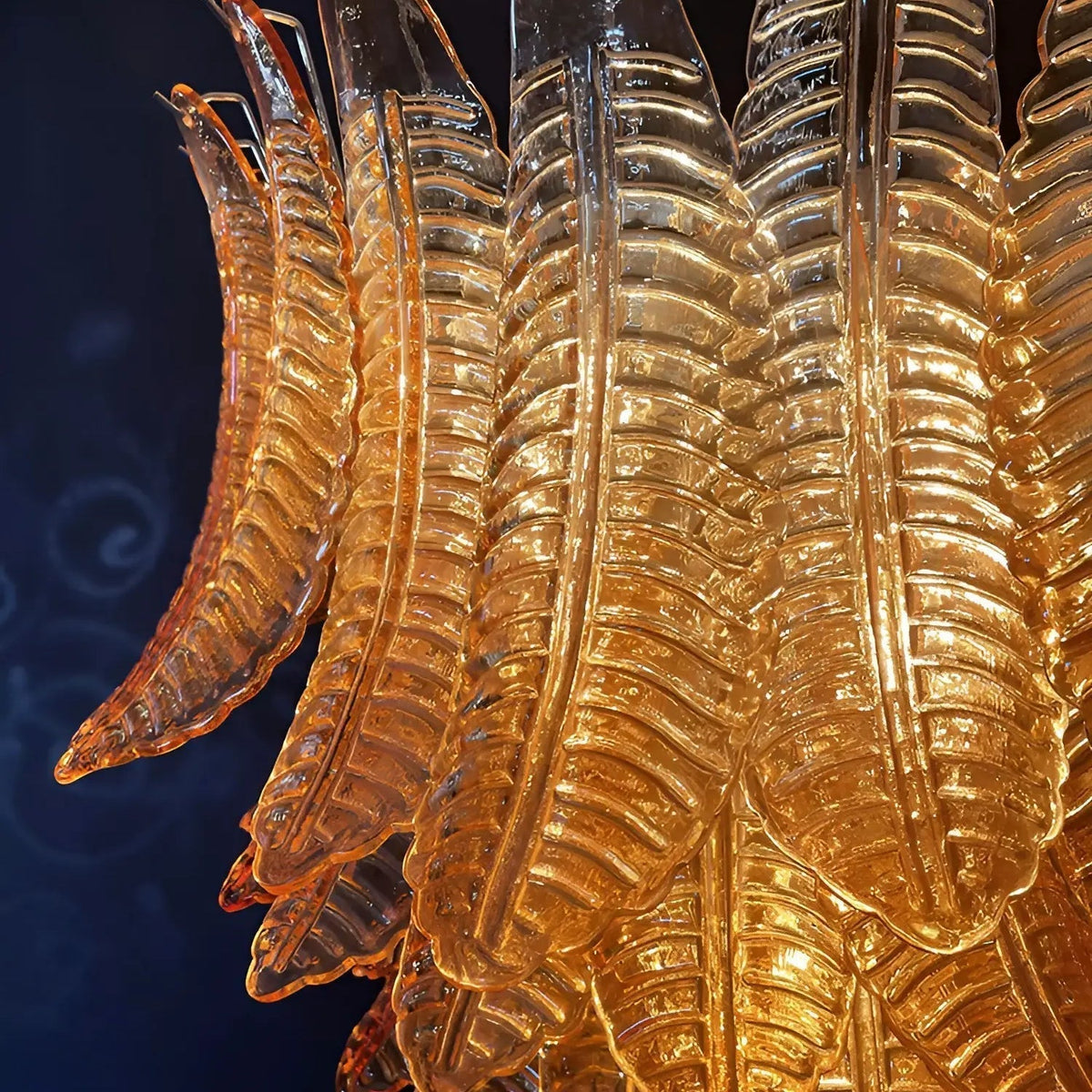 Veleena Chandelier Amber Murano Glass Leaves Layered