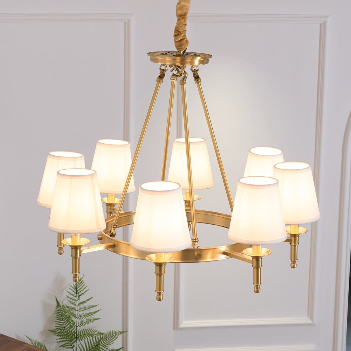 Dyvlen Chandelier Brass Linen Modern 8-Light