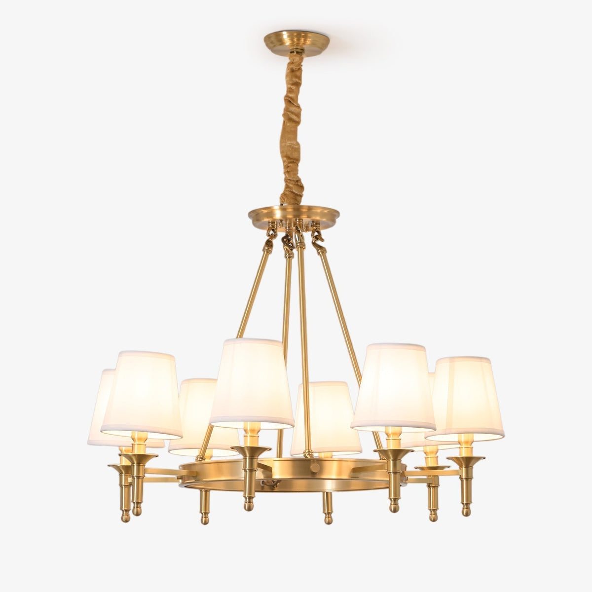 Dyvlen Chandelier Brass Linen Modern 8-Light