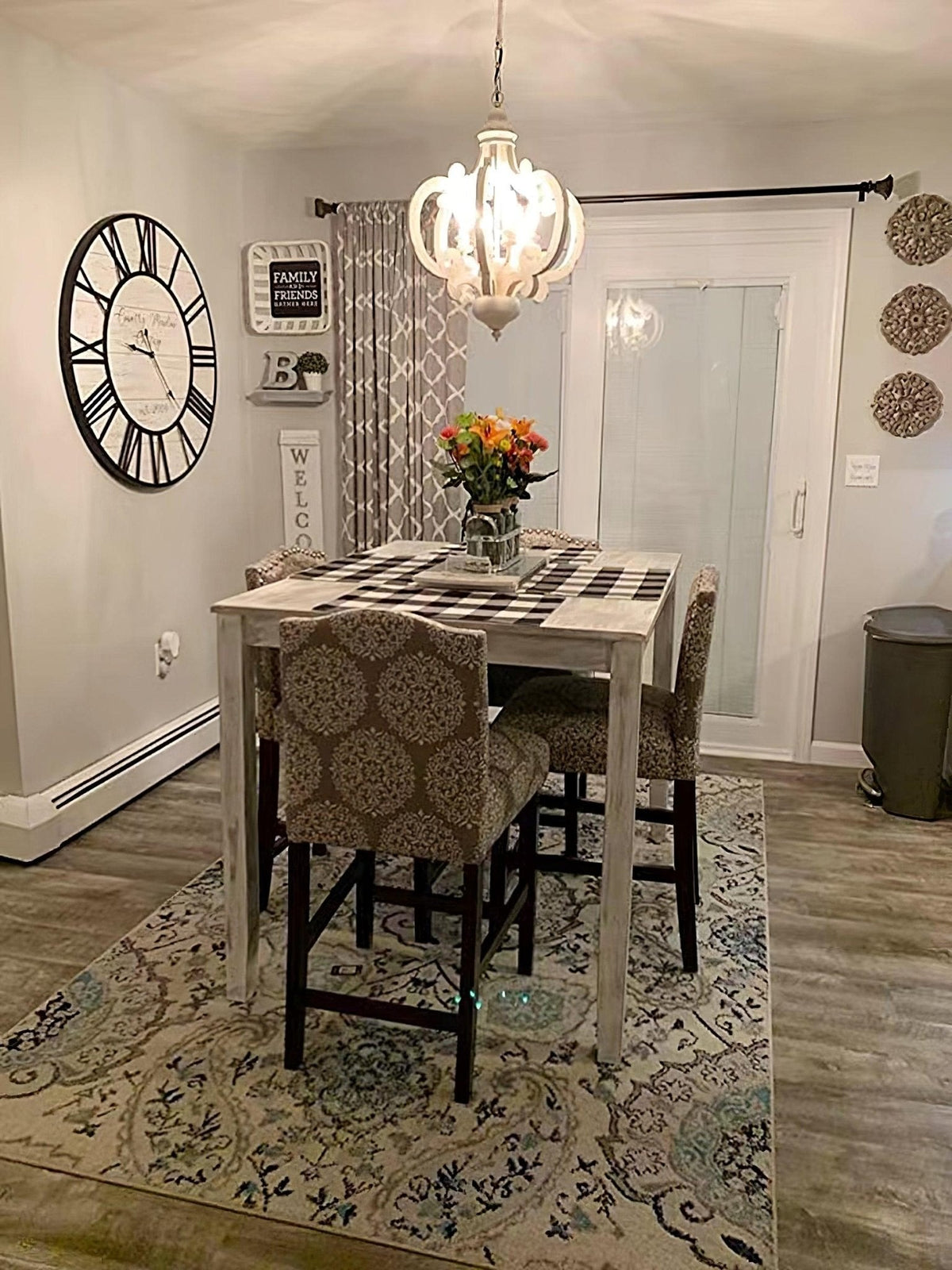 Rinaian Chandelier Scroll Wood Whitewashed Rustic