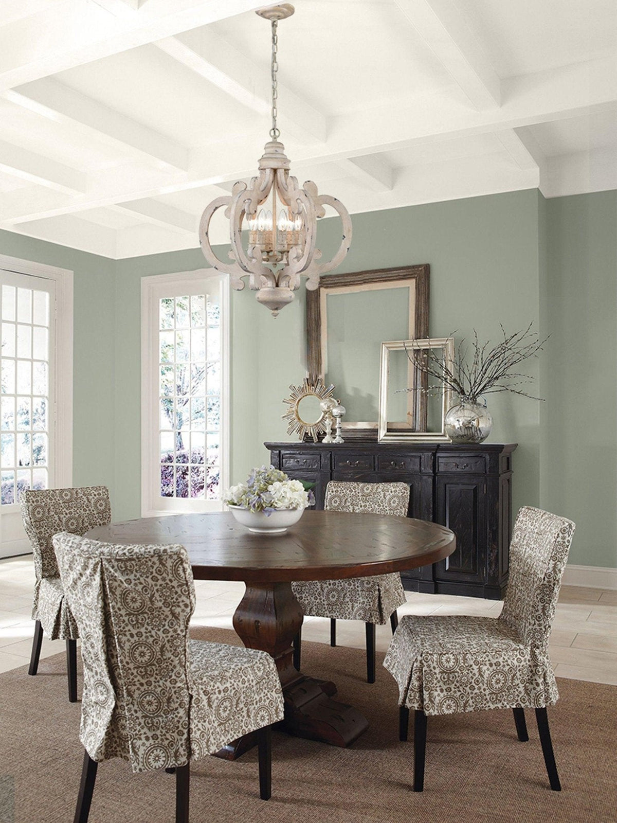 Rinaian Chandelier Scroll Wood Whitewashed Rustic