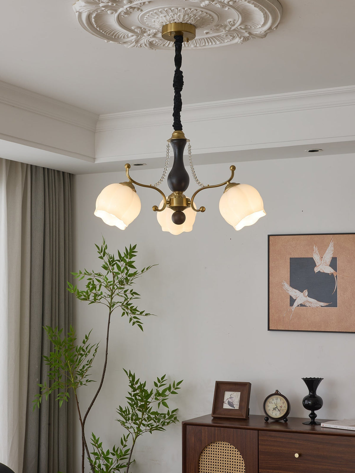 Elvorine Chandelier Wood Glass Vintage