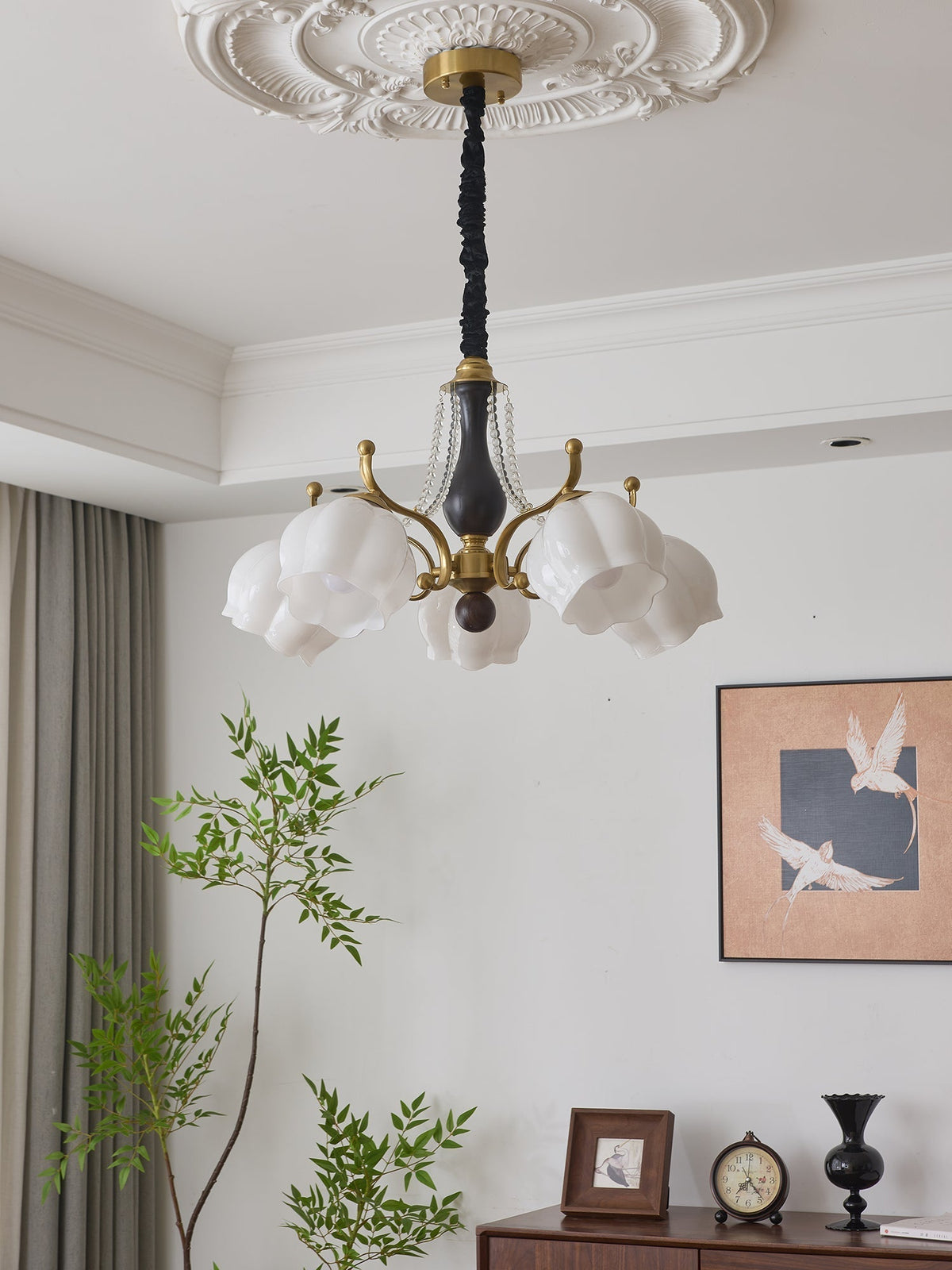 Elvorine Chandelier Wood Glass Vintage