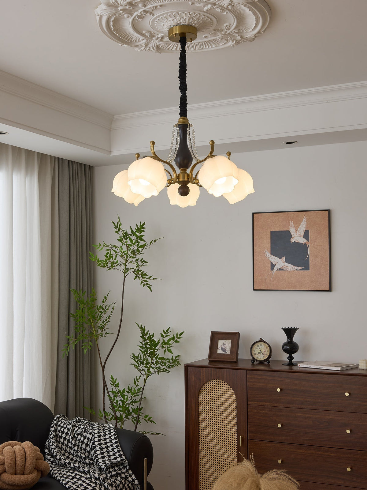 Elvorine Chandelier Wood Glass Vintage