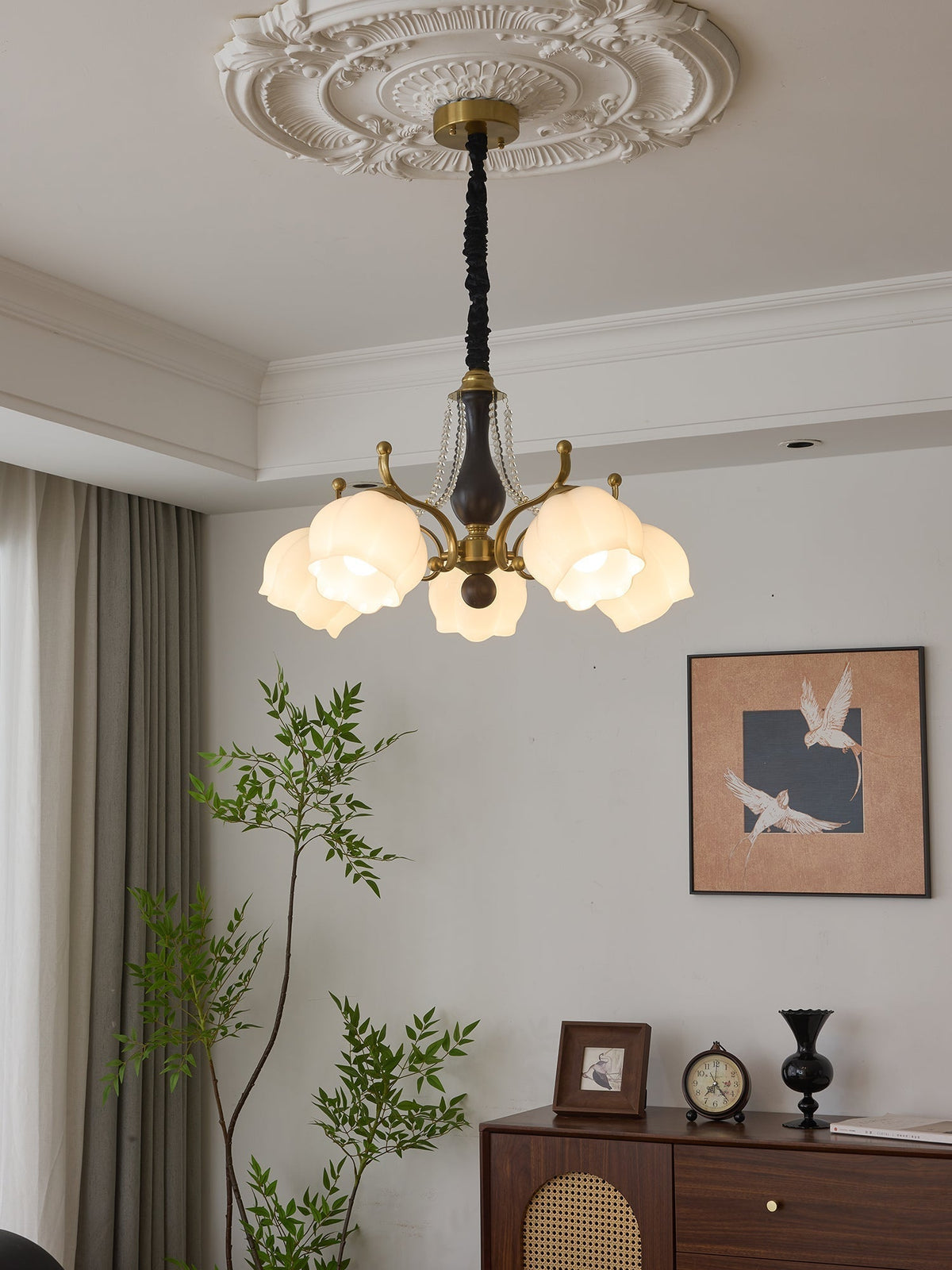 Elvorine Chandelier Wood Glass Vintage