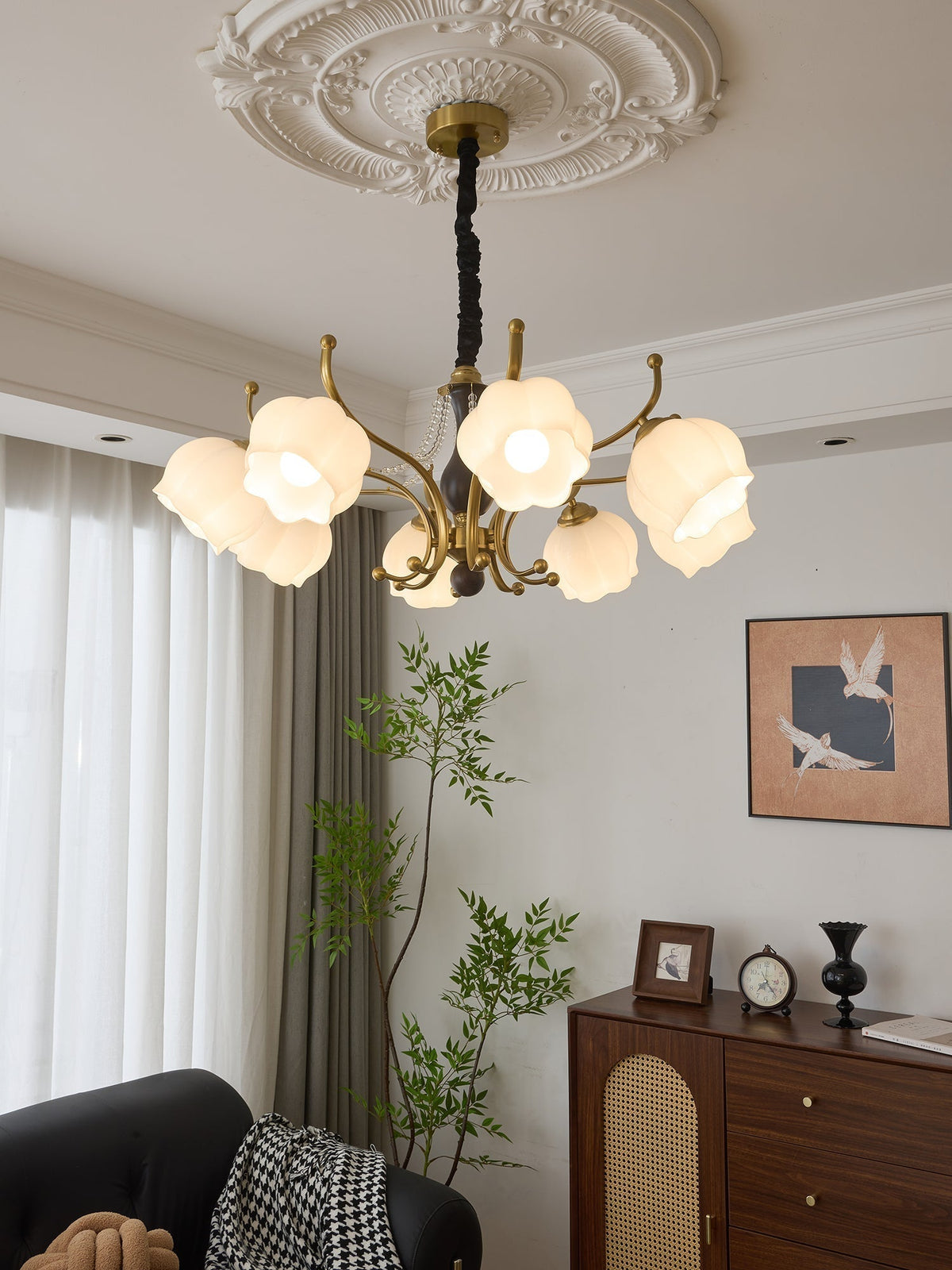 Elvorine Chandelier Wood Glass Vintage