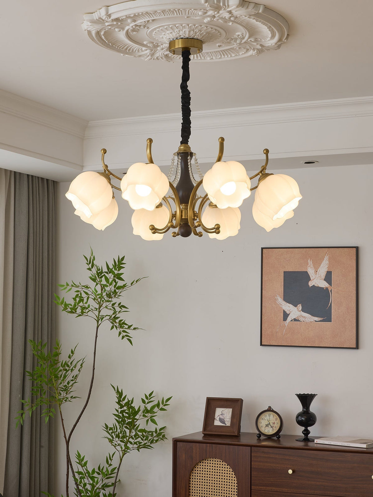 Elvorine Chandelier Wood Glass Vintage