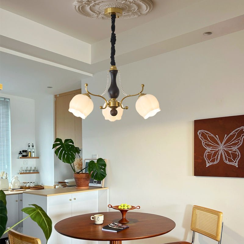 Elvorine Chandelier Wood Glass Vintage