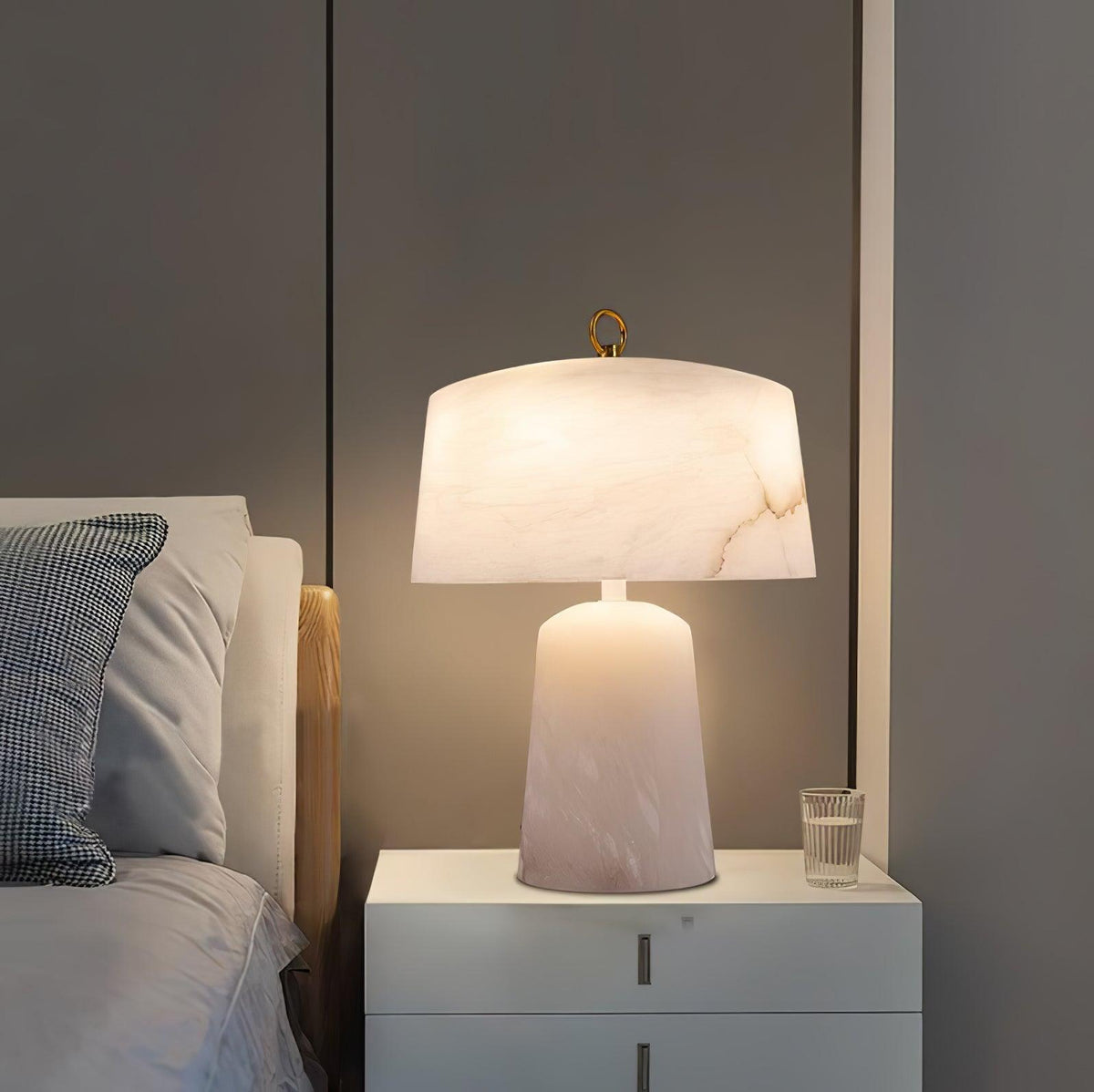 Eurvynyra Drum Alabaster Table Lamp