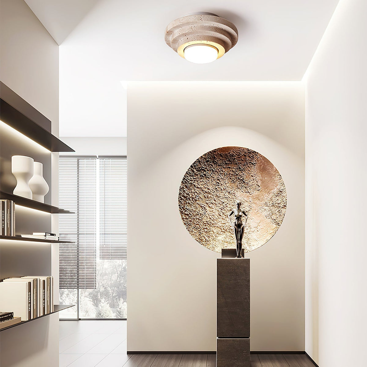 Zadoraris Tiered-Disc Travertine Ceiling Light