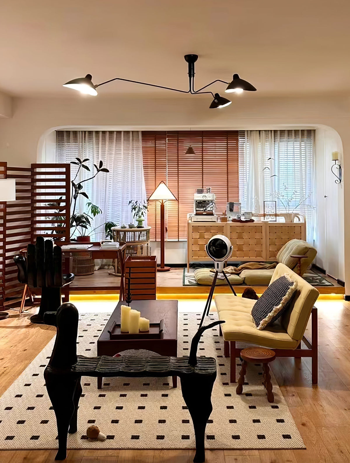 Ersolan Triangular Wood & Fabric Floor Lamp