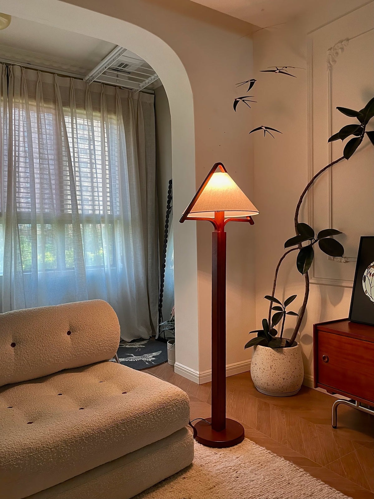 Ersolan Triangular Wood & Fabric Floor Lamp