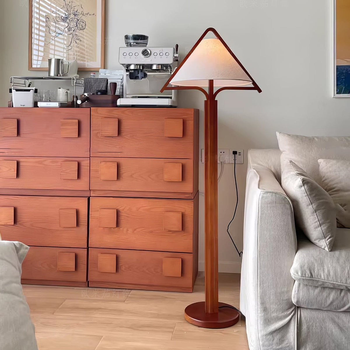 Ersolan Triangular Wood & Fabric Floor Lamp