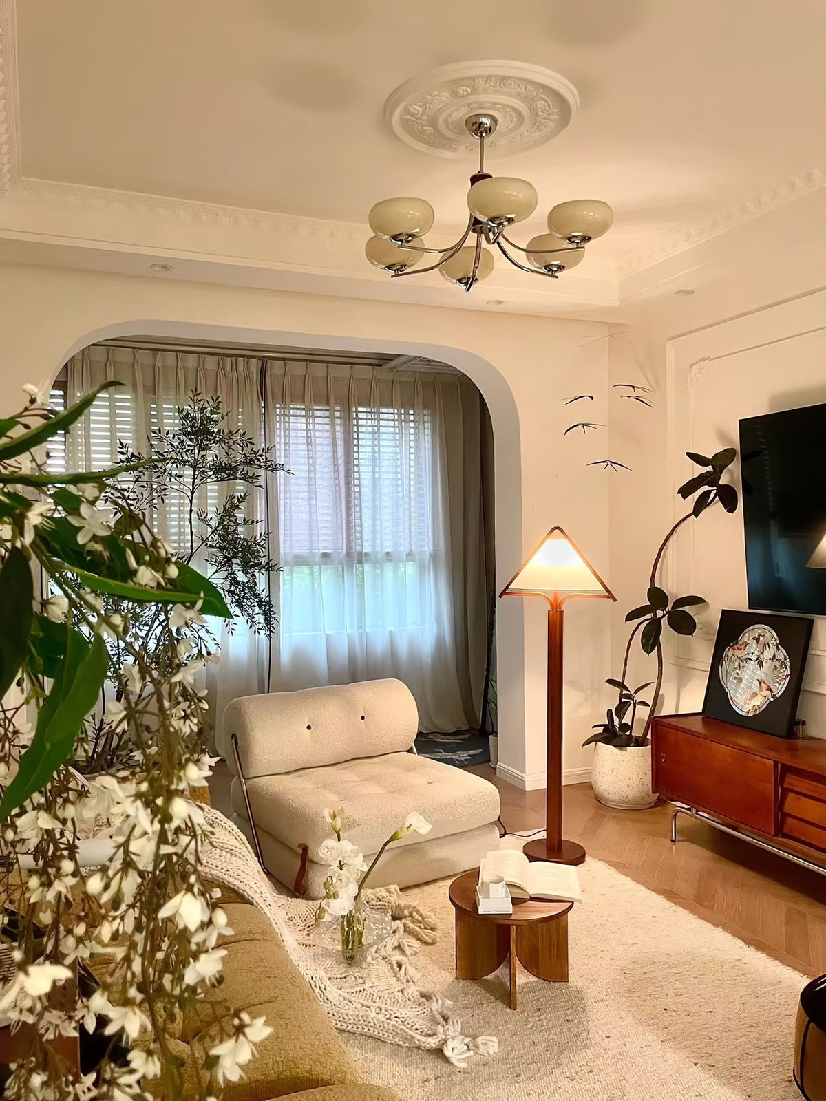 Ersolan Triangular Wood & Fabric Floor Lamp