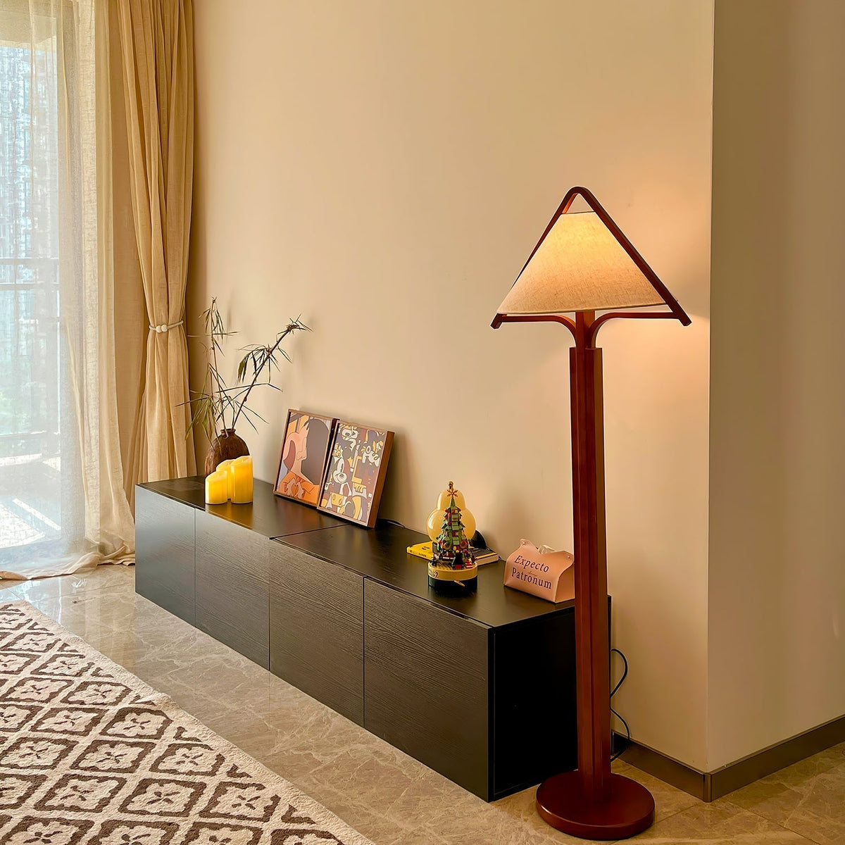 Ersolan Triangular Wood & Fabric Floor Lamp