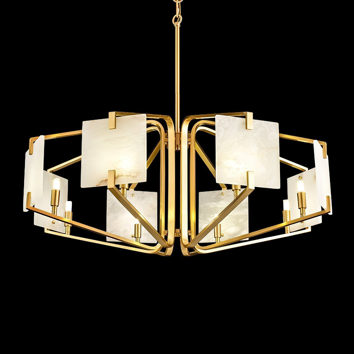 Plotuvys Postmodern Luxury Brass Alabaster Chandelier