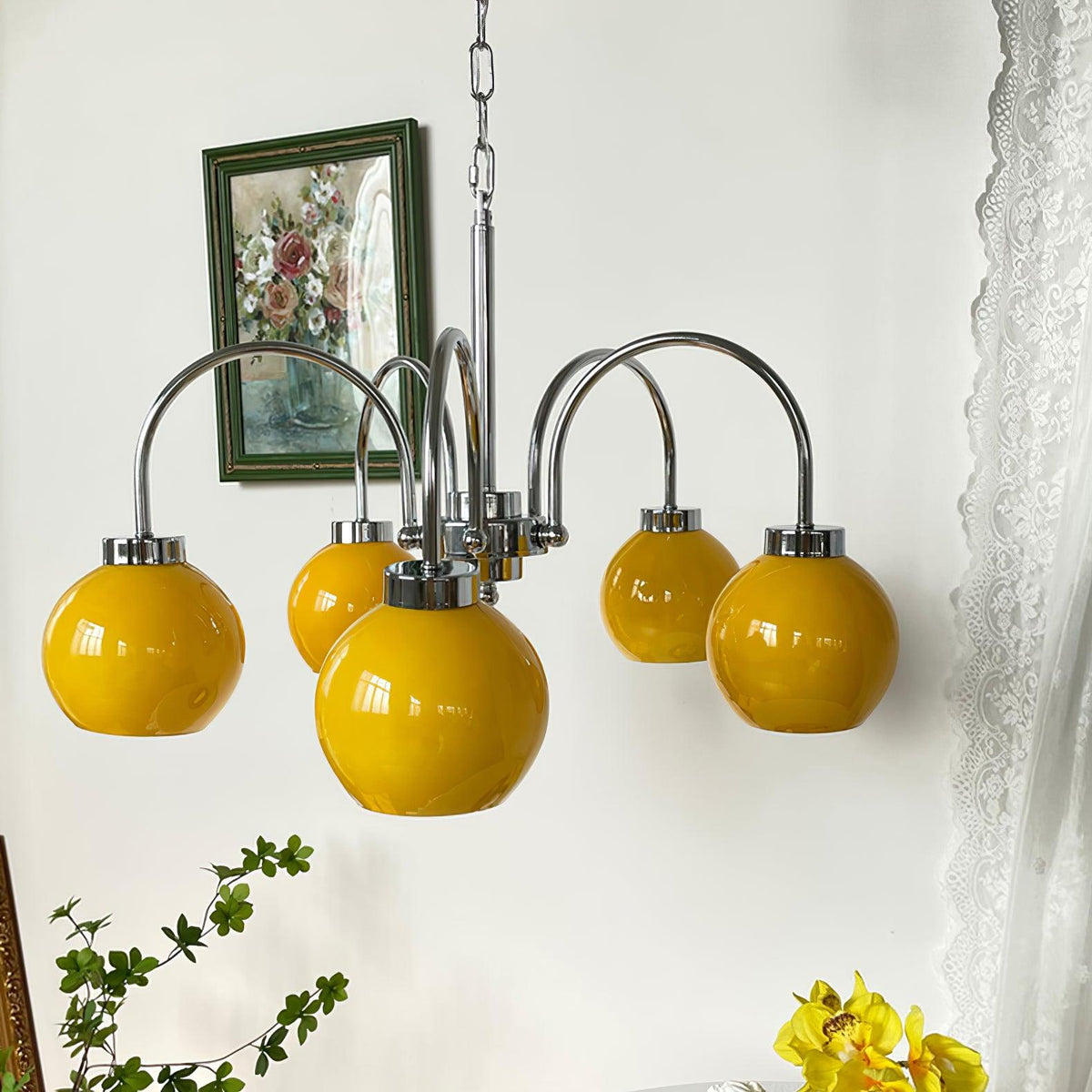 Liororian Chandelier Yellow Glass Globes