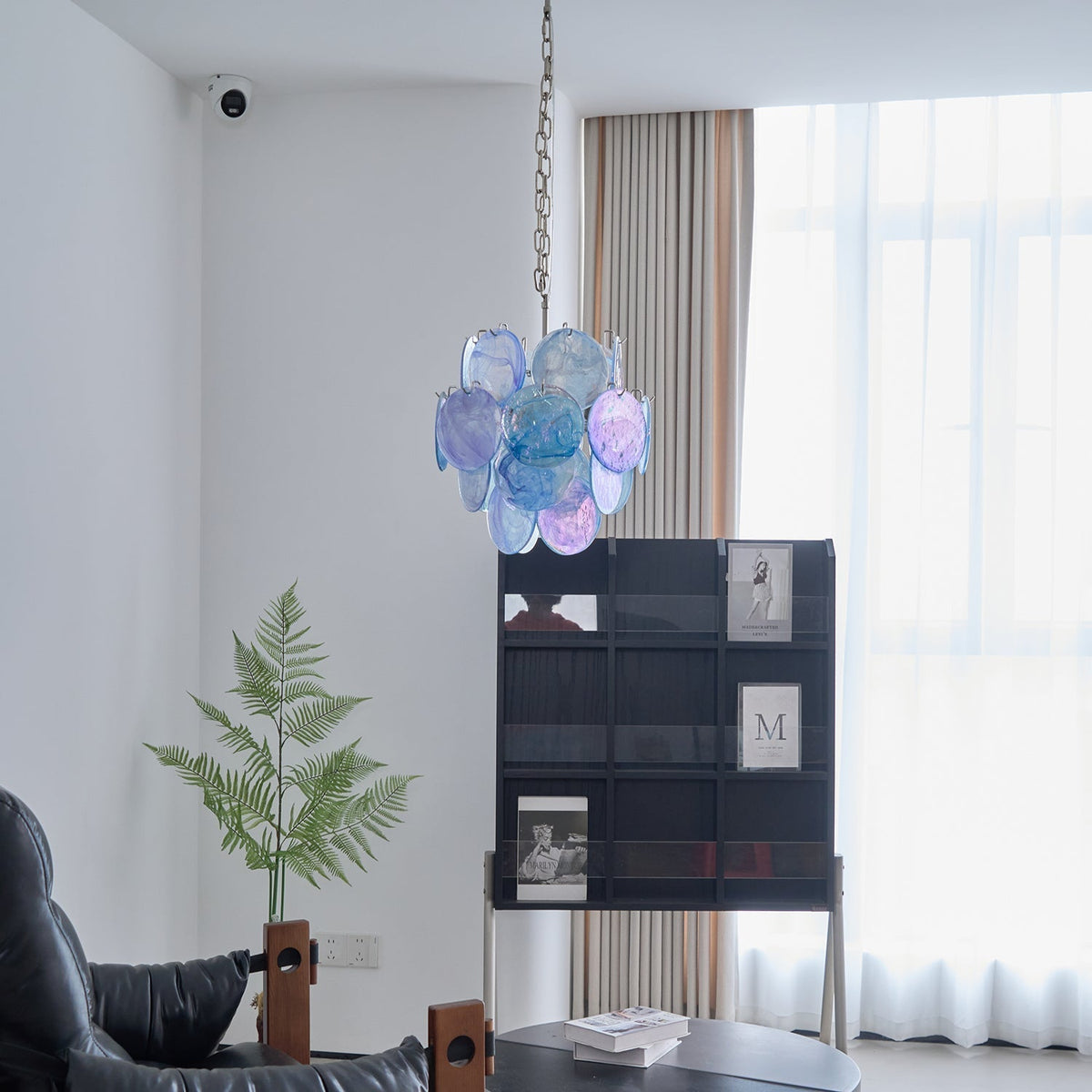 Eclion Chandelier Aqua Blue Murano Glass Disc Coastal