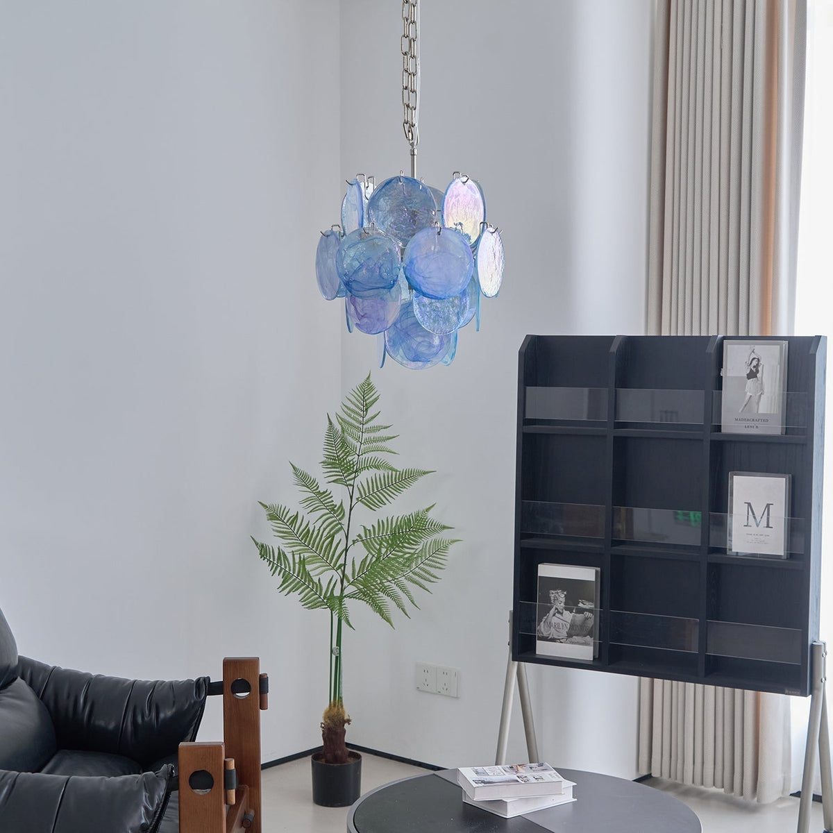 Eclion Chandelier Aqua Blue Murano Glass Disc Coastal