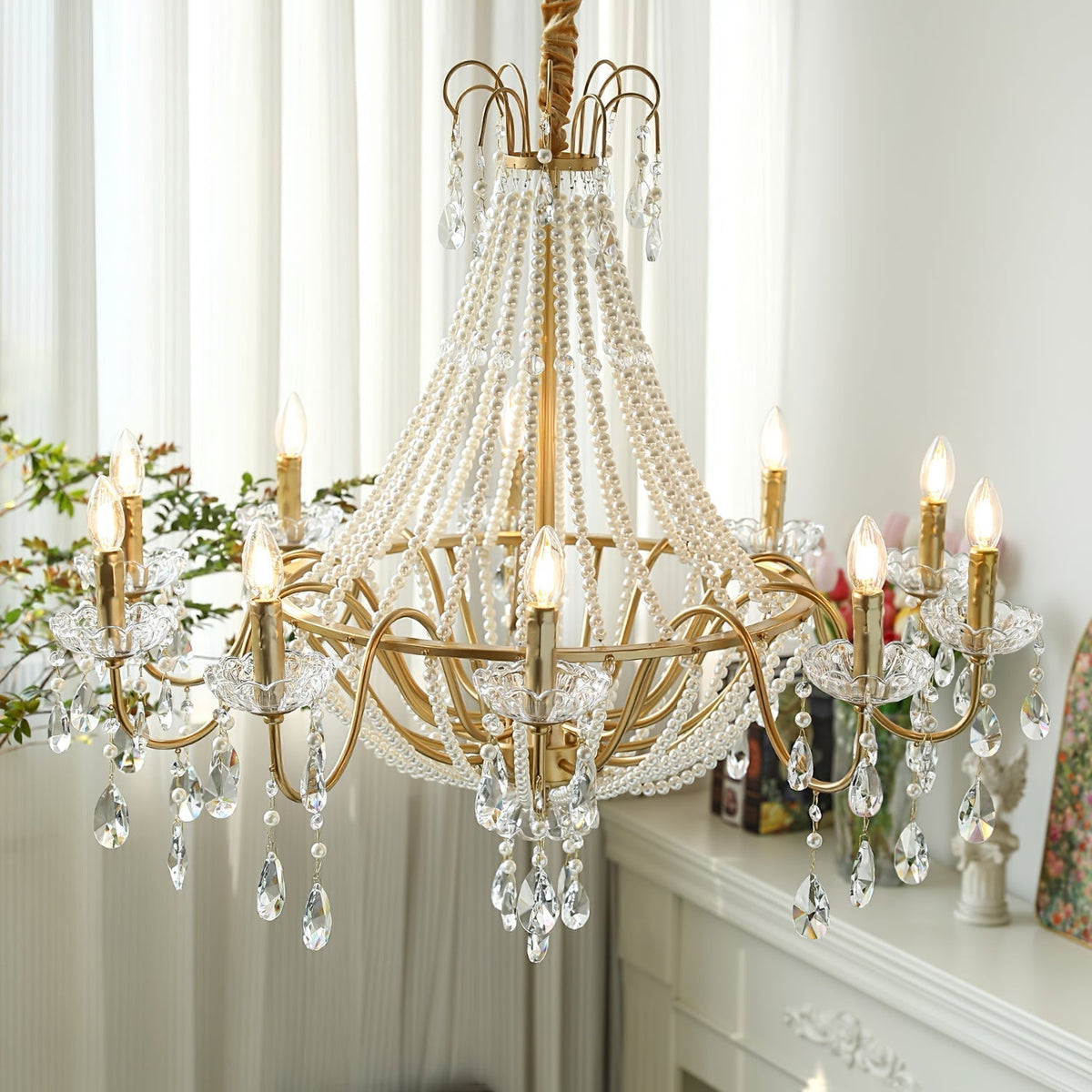 Eurvaros Vintage Crystal Brass Chandelier