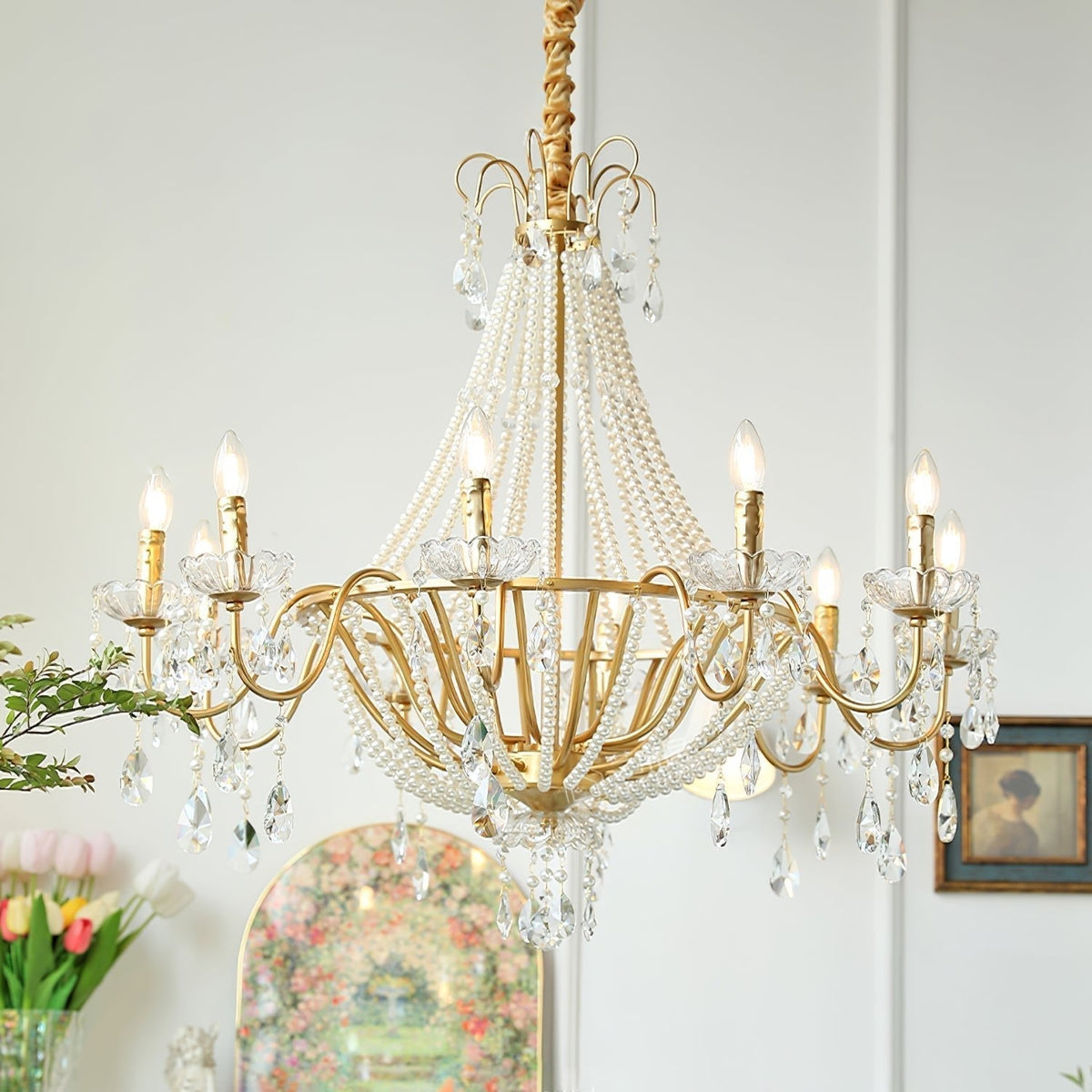 Eurvaros Vintage Crystal Brass Chandelier
