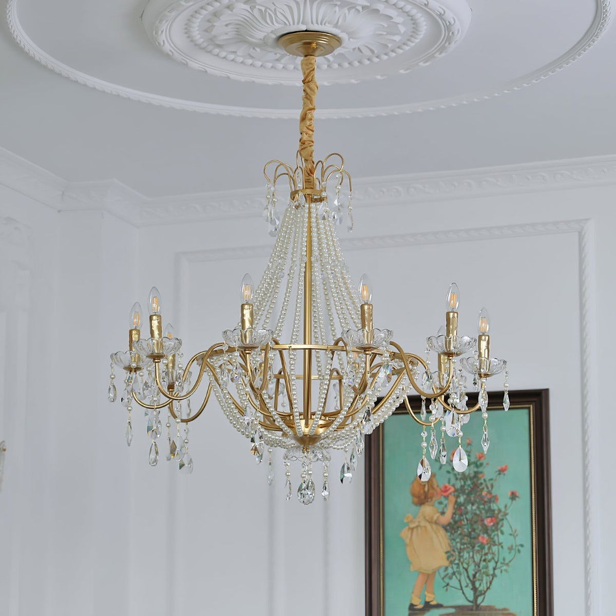 Eurvaros Vintage Crystal Brass Chandelier