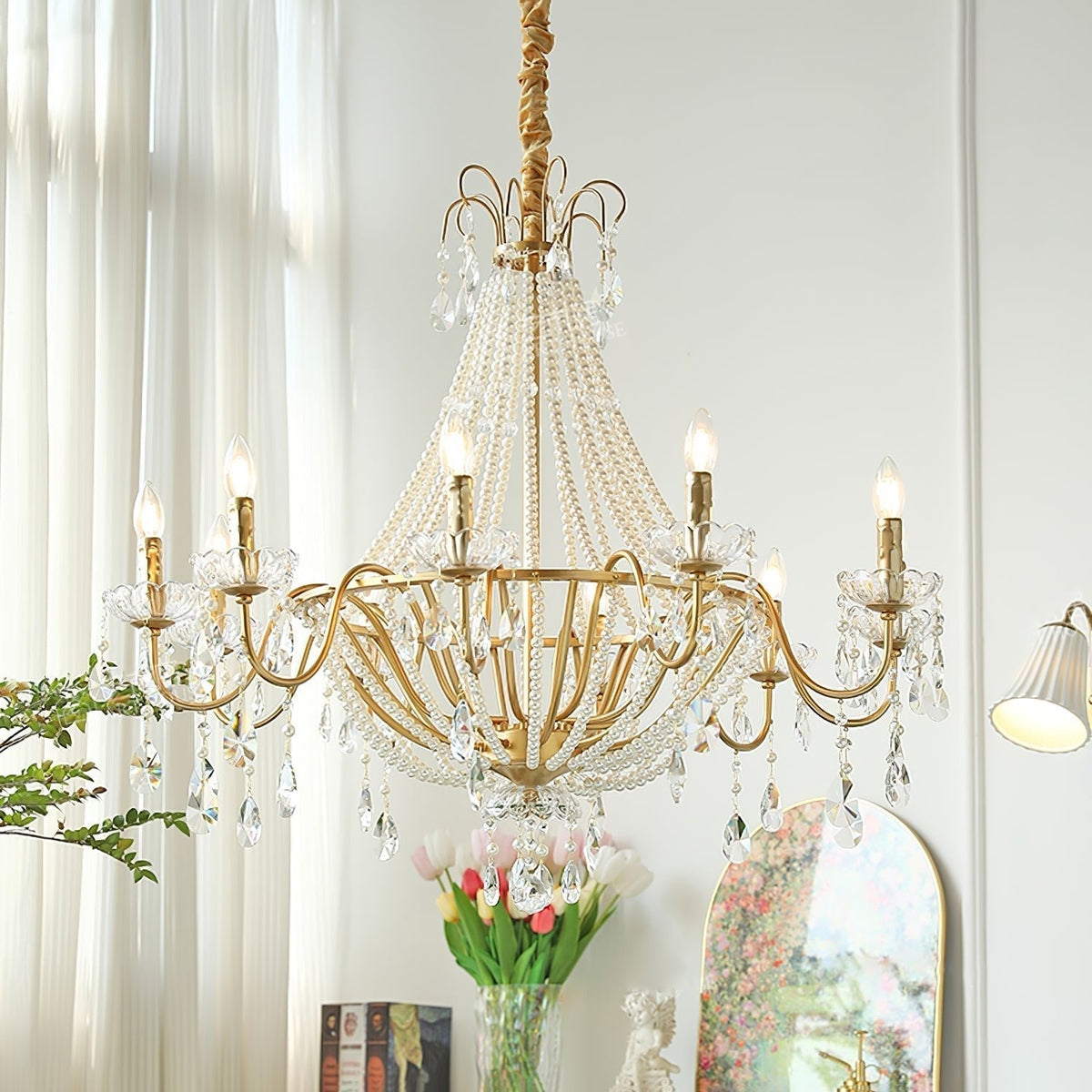 Eurvaros Vintage Crystal Brass Chandelier
