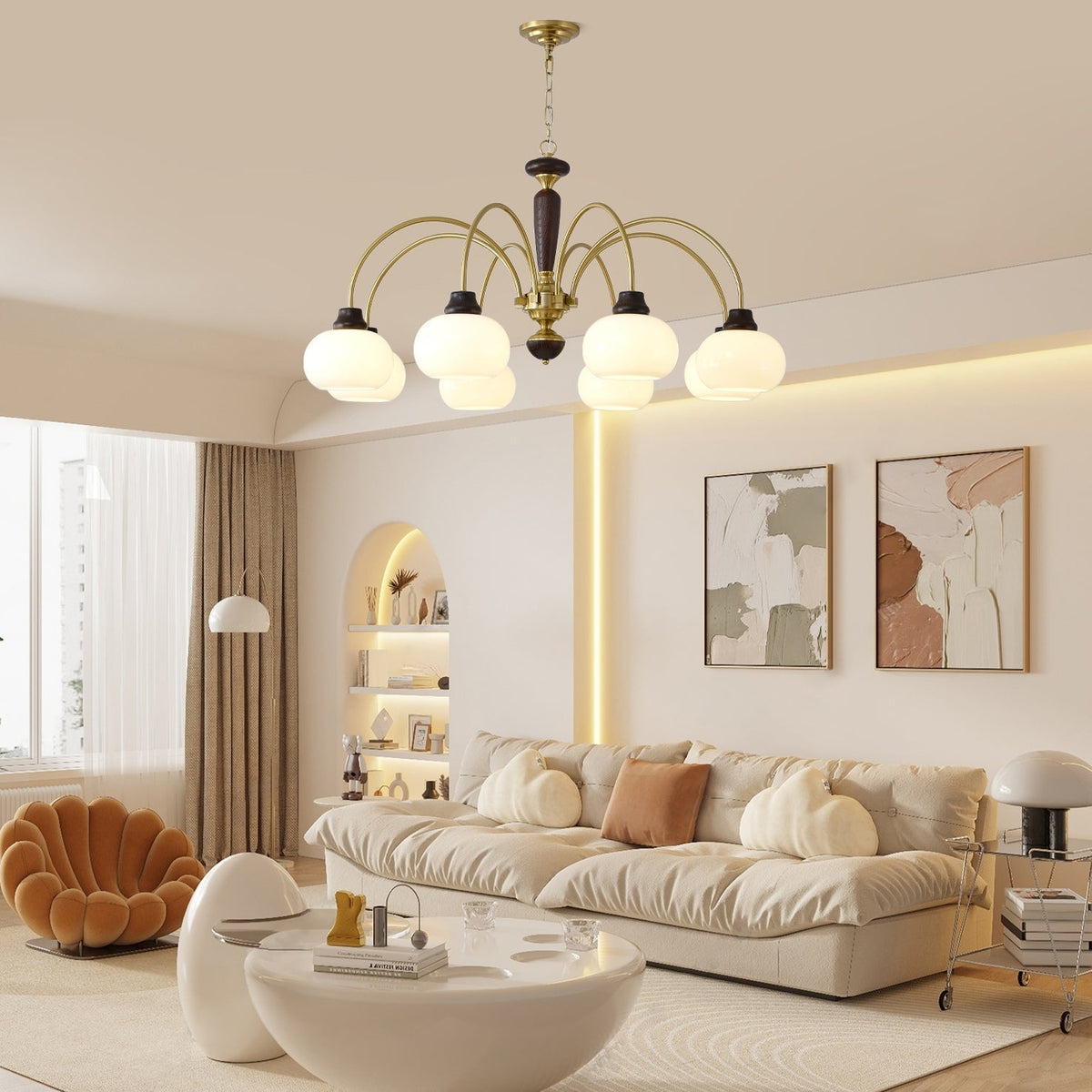 Noraneon Chandelier Arched Globe White Shade