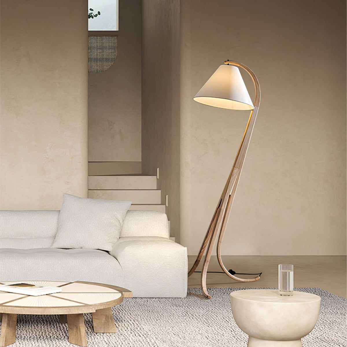 Udorila Curved Wood Floor Lamp