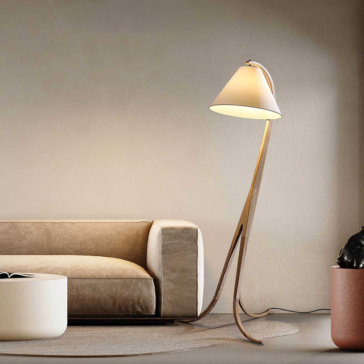 Udorila Curved Wood Floor Lamp