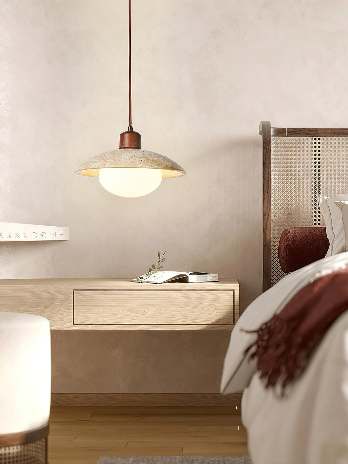 Delora Dome-Shade Travertine Pendant Light