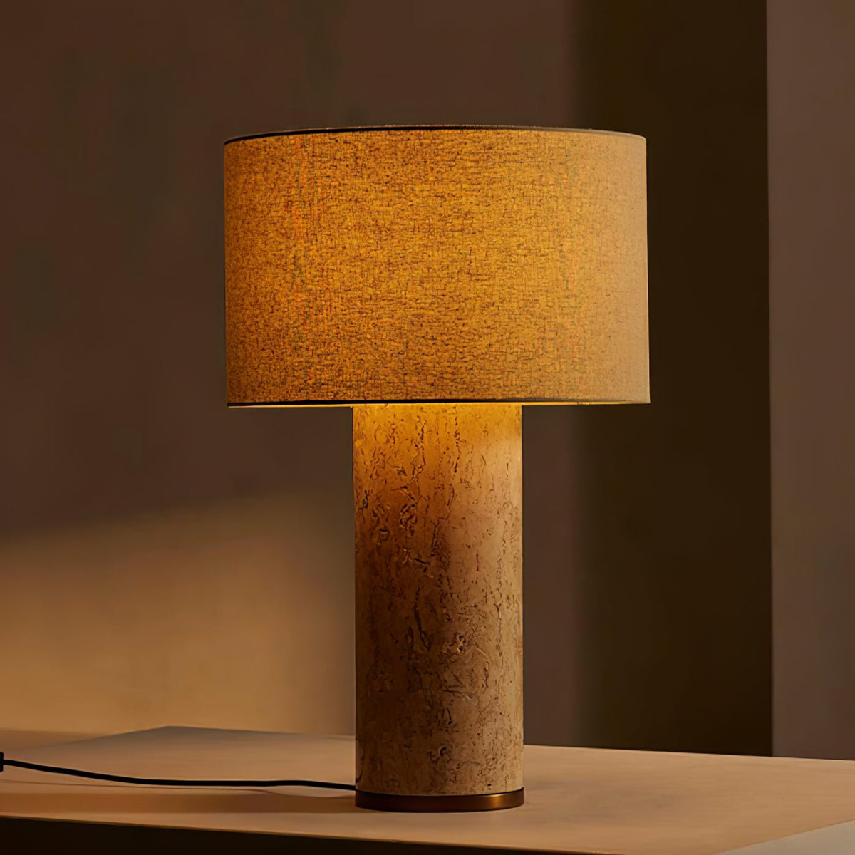 Vonoryra Cylindrical Travertine Table Lamp