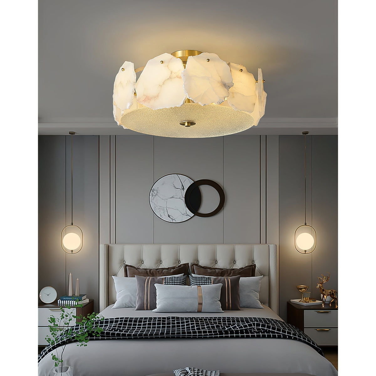 Elay Sophisticated Disc Flat Alabaster Glass Ceiling Light