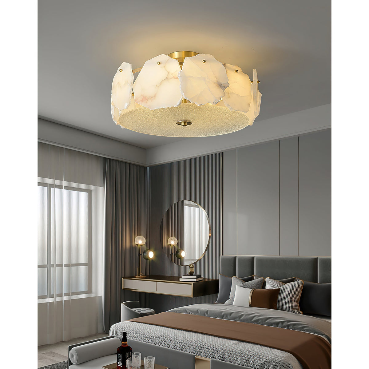 Elay Sophisticated Disc Flat Alabaster Glass Ceiling Light