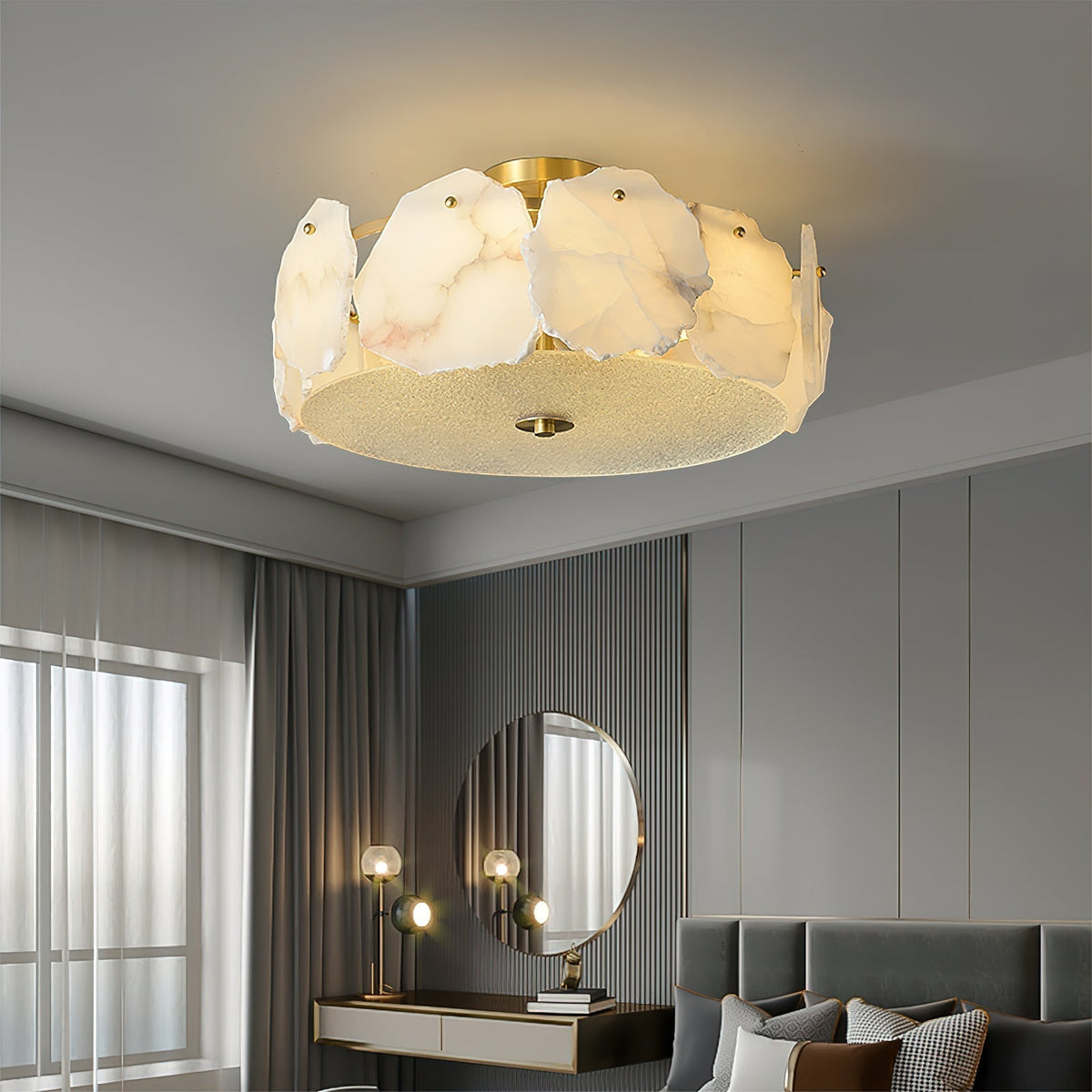 Elay Sophisticated Disc Flat Alabaster Glass Ceiling Light