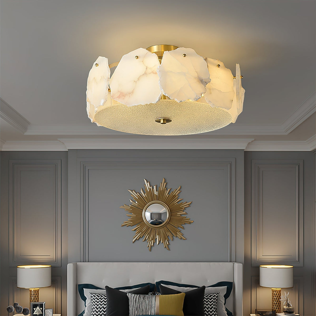 Elay Sophisticated Disc Flat Alabaster Glass Ceiling Light