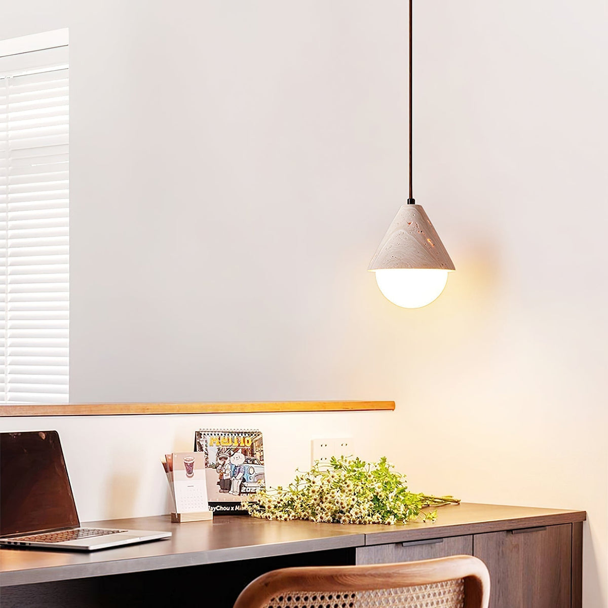 Valaliella Cone Hemisphere Travertine Pendant Light
