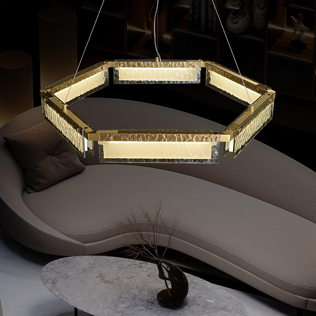 Hexa Luxury Glass LED Chandelier