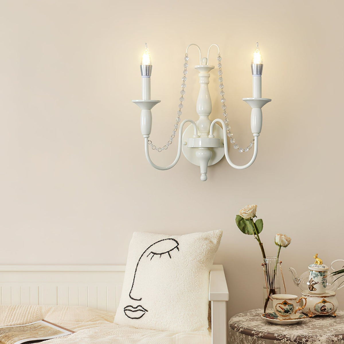 Jarnbruvys Traditional Candle Metal Crystal Wall Lamp