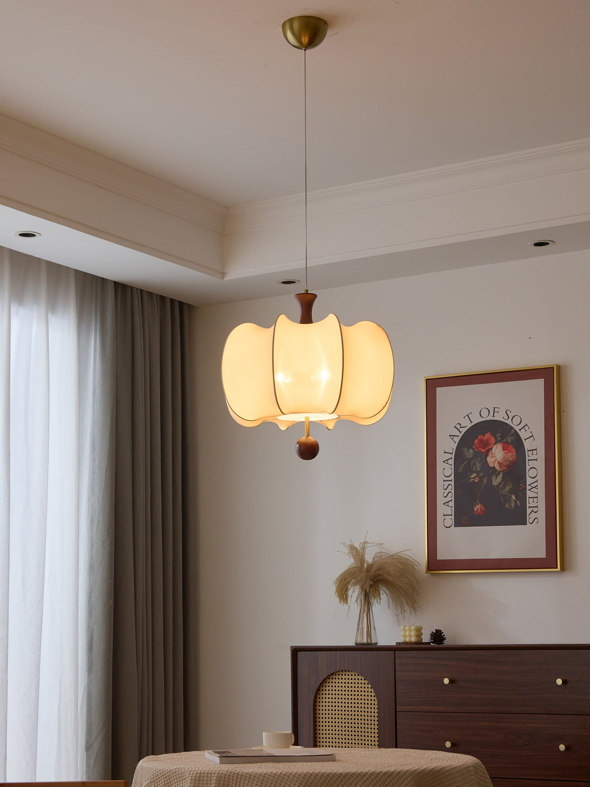 Elvelise Fabric Wood Pendant Light