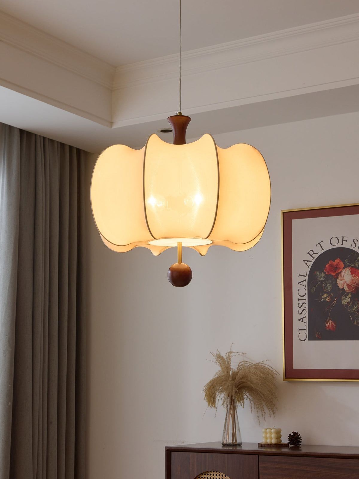 Elvelise Fabric Wood Pendant Light