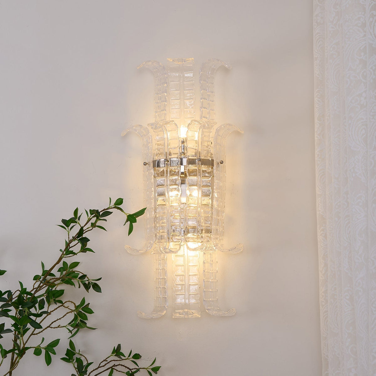 Celearia Wall Sconce Clear Murano Glass Panel Geometric