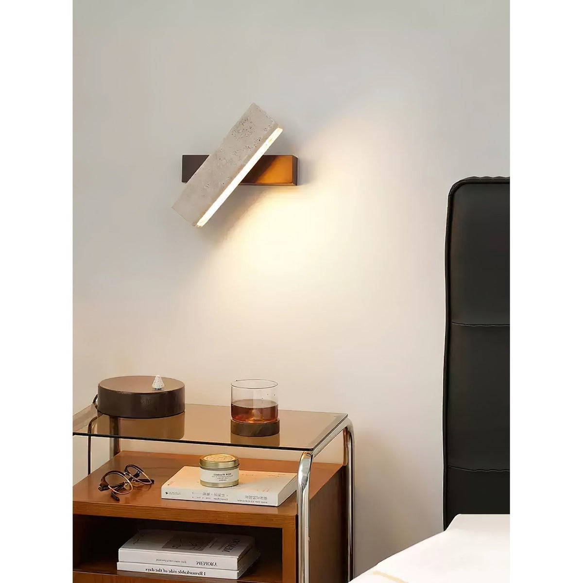 Ostruvyo Modern Minimalist Linear Walnut Travertine Wall Lamp