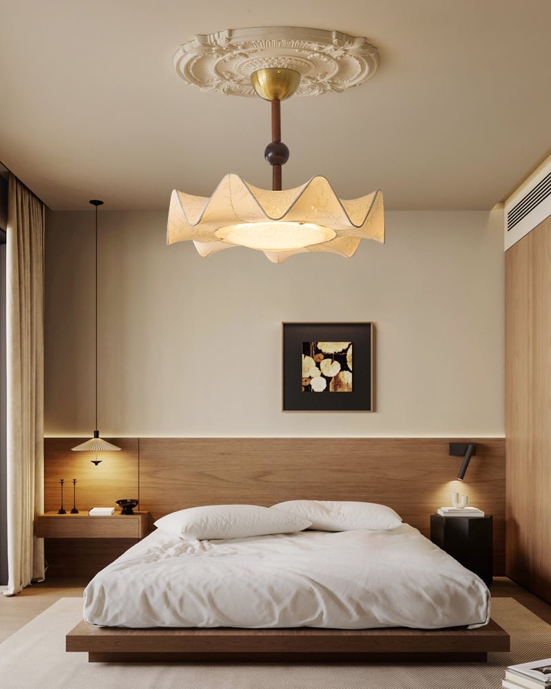 Avlorus Traditional Premium Elegance Wood Fabric Ceiling Light