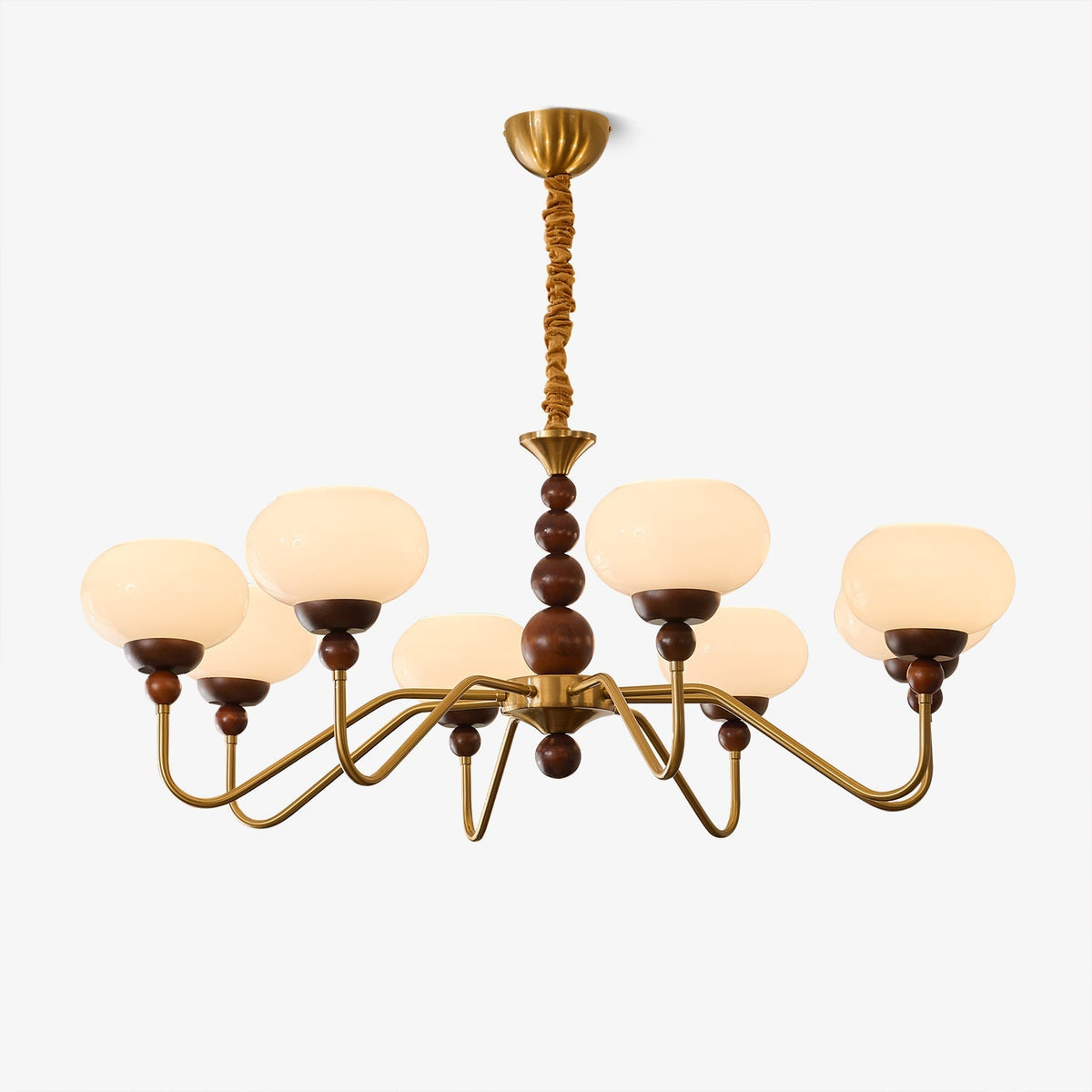 Sylaian Chandelier Glass Wood Brass Modern 6-Light
