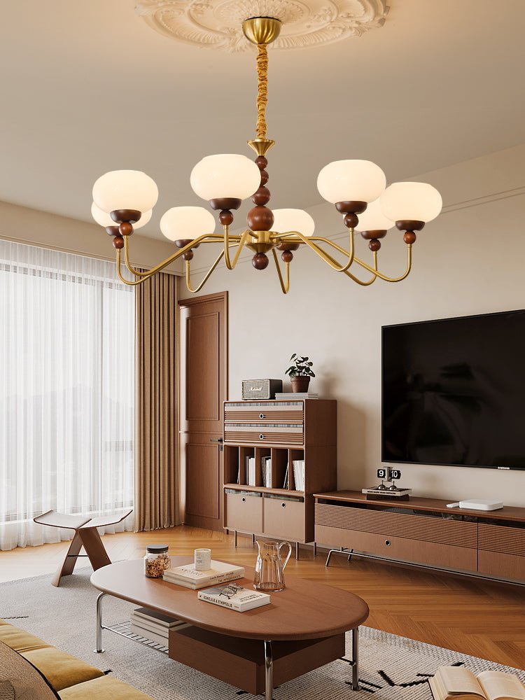 Sylaian Chandelier Glass Wood Brass Modern 6-Light
