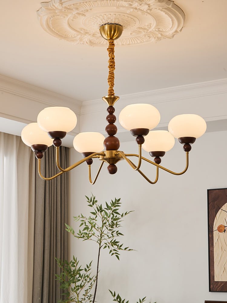 Sylaian Chandelier Glass Wood Brass Modern 6-Light