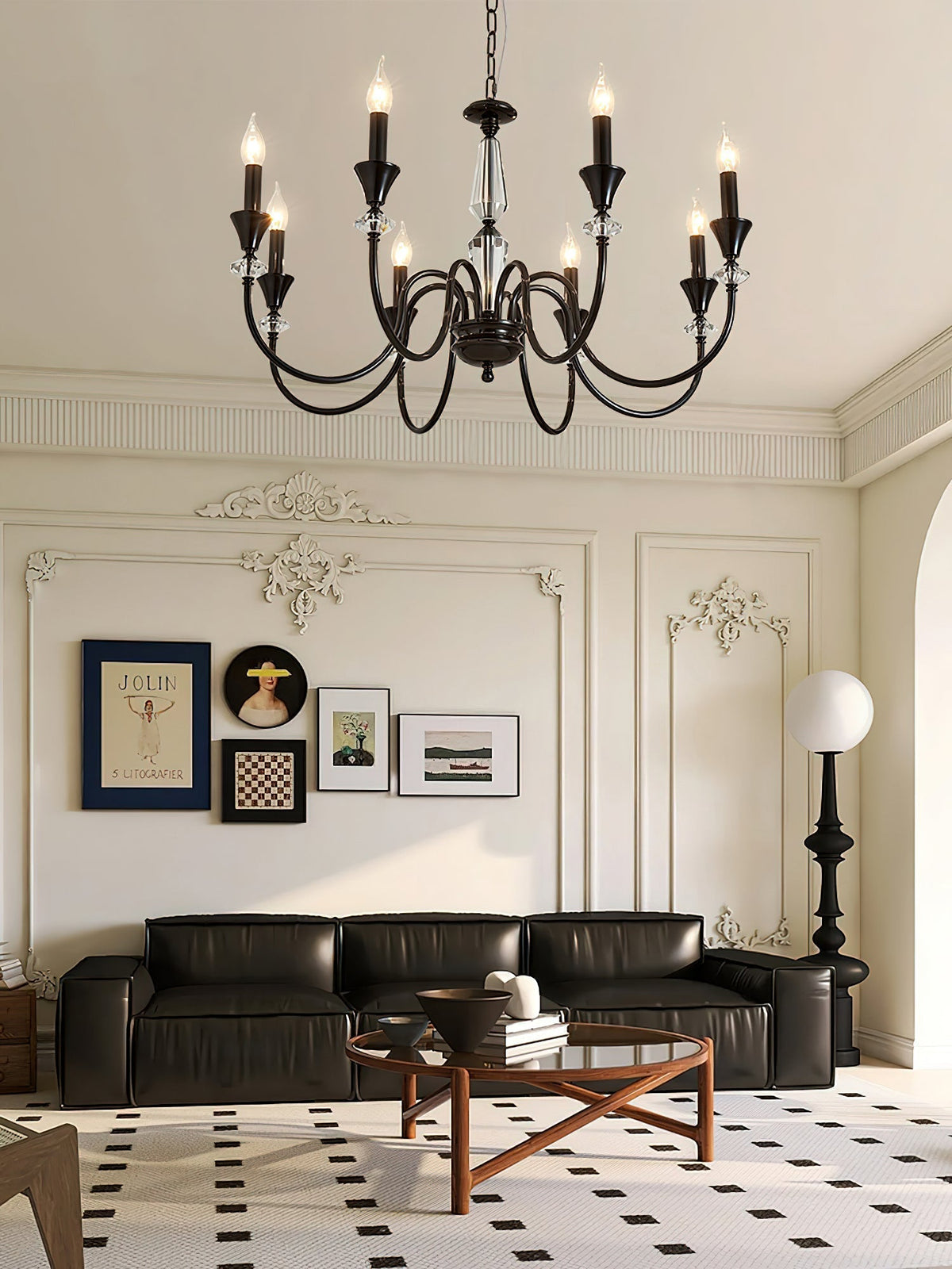 Selivora Chandelier Black & Crystal Candelabra